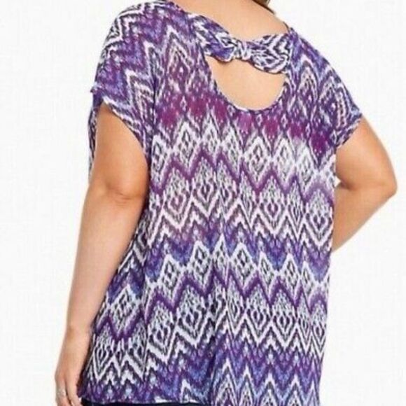 TORRID purple Ikat bow back tunic top - Picture 2 of 6